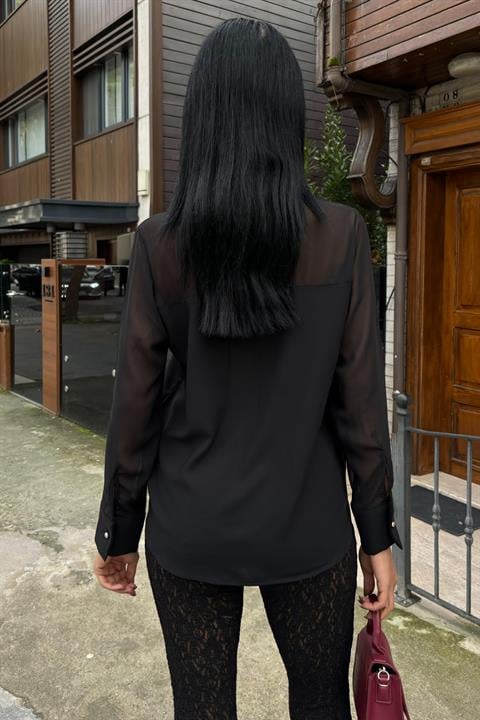 Transparent Detailed Flowy Shirt 3427