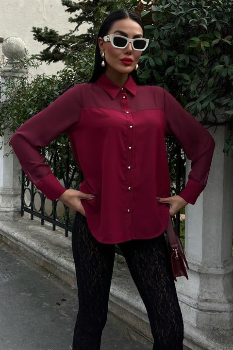Transparent Detailed Flowy Shirt 3427