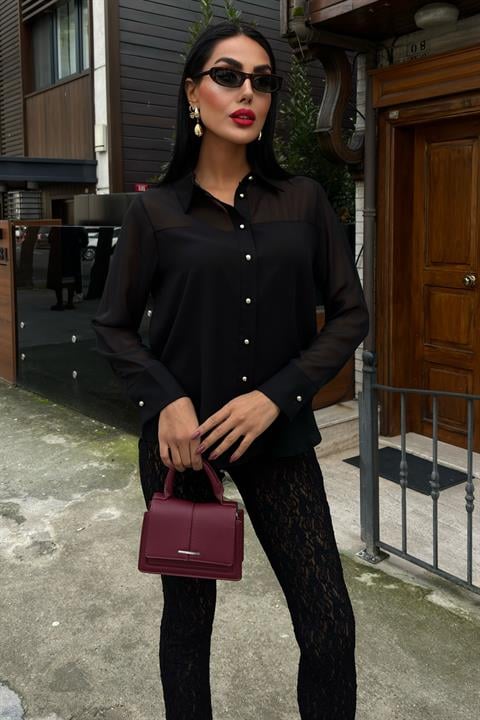 Transparent Detailed Flowy Shirt 3427
