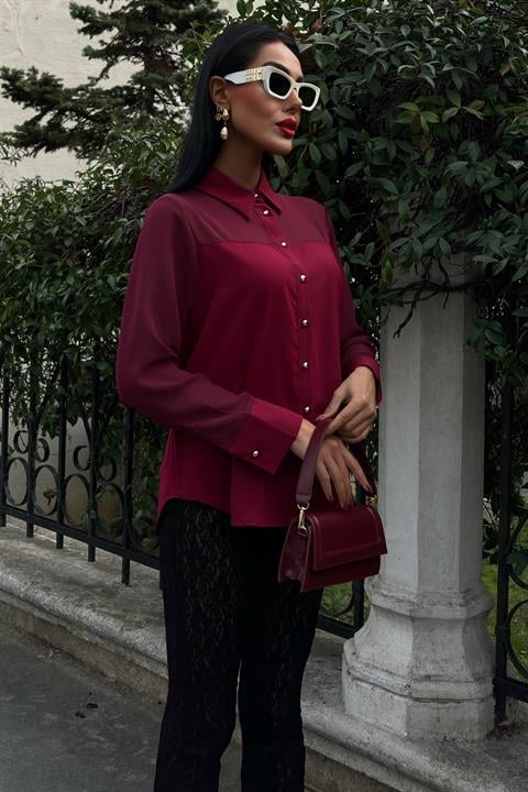 Transparent Detailed Flowy Shirt 3427