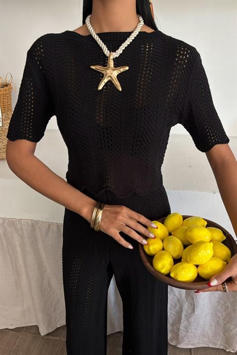 Knitted Blouse Trousers Two Piece Set 10084-025