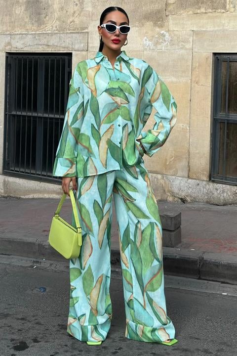 Leaf Patterned Linen Suit 10107