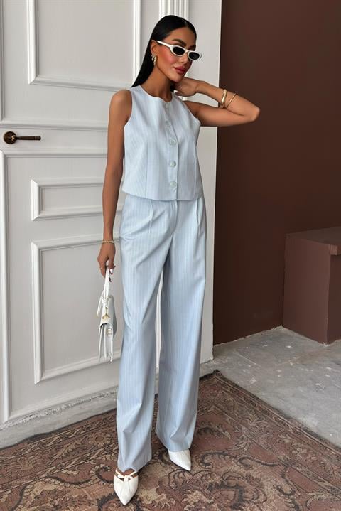 Vest Plazzo Trousers Striped Flame Poliviscon Suit 10178