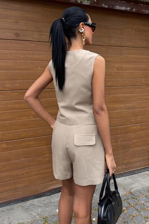 Vest Shorts Flame Linen Suit 10133-17