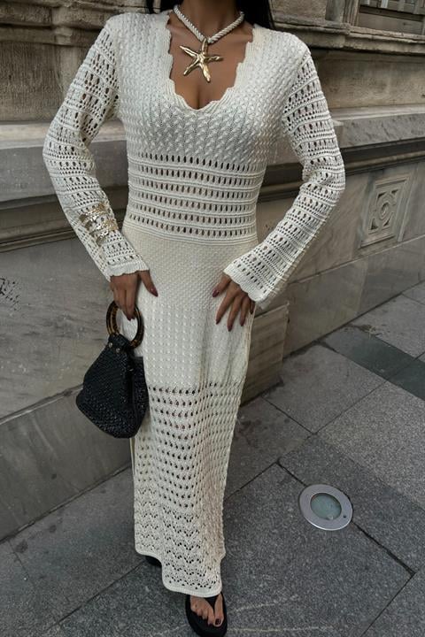 Openwork Detailed Spanish Sleeve Dress 2840