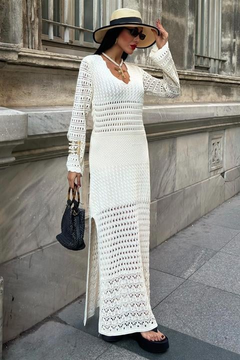 Openwork Detailed Spanish Sleeve Dress 2840