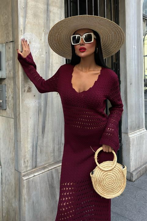 Openwork Detailed Spanish Sleeve Dress 2840