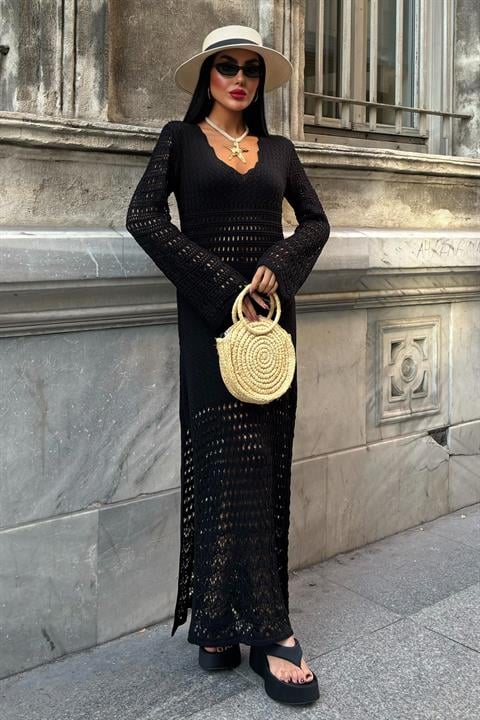 Openwork Detailed Spanish Sleeve Dress 2840