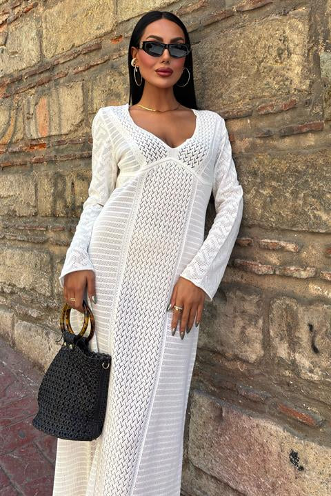 Openwork V-Neck Dress 2851