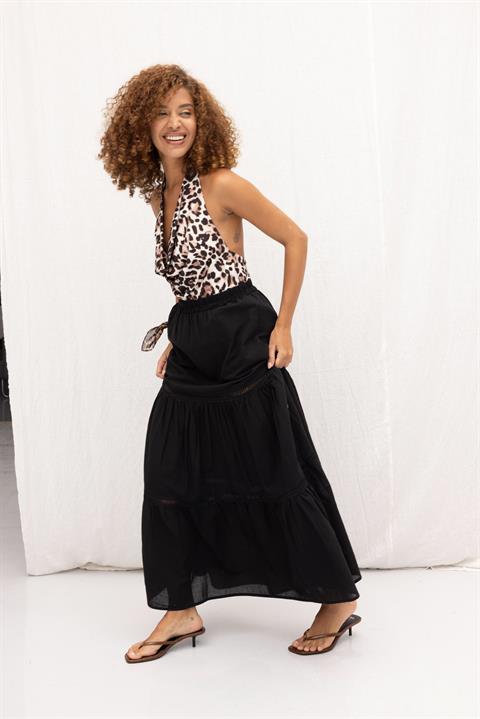 Annie Embroidery Stripe Detailed Skirt 4036