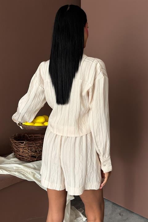 Applique Collar and Button Detailed Viscose Suit 9861