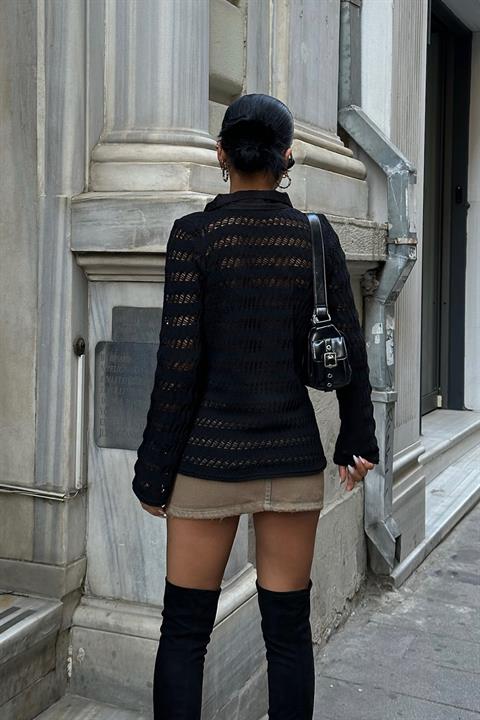 Arina Openwork Polo Neck Cardigan 5163