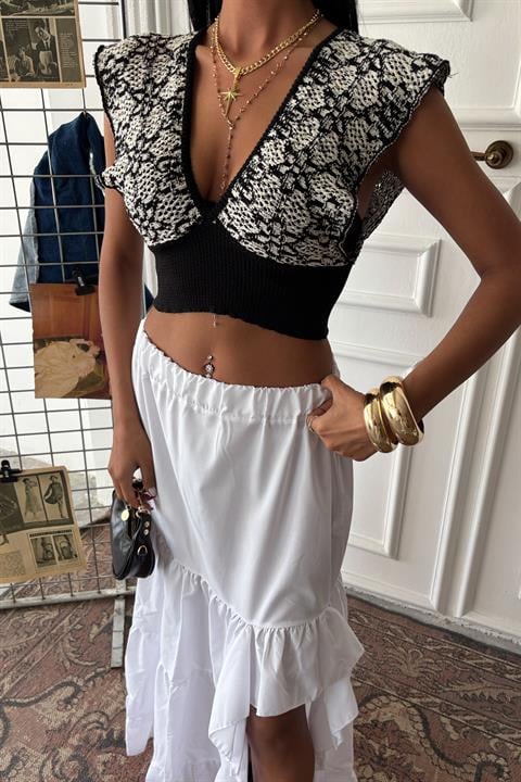 Audrey Ruffled Slit Detail Skirt 4037