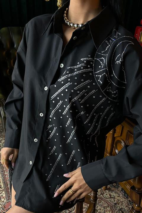Moon Figured Stone Embroidered Poplin Shirt 3440