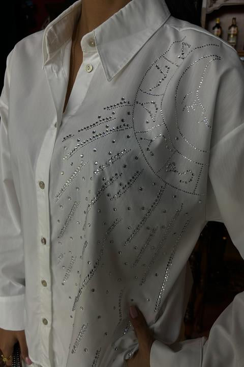 Moon Figured Stone Embroidered Poplin Shirt 3440