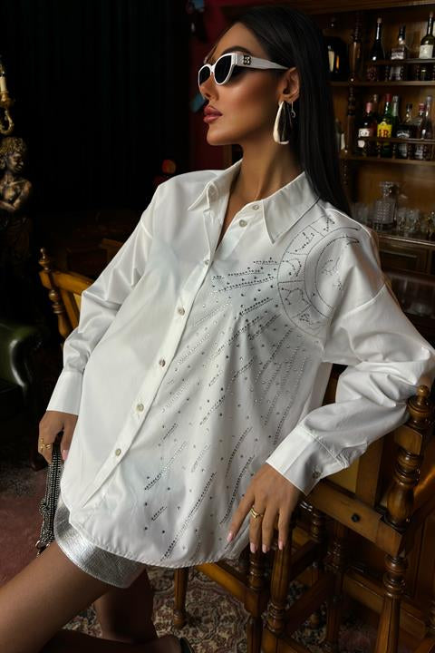Moon Figured Stone Embroidered Poplin Shirt 3440