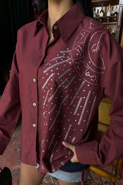 Moon Figured Stone Embroidered Poplin Shirt 3440