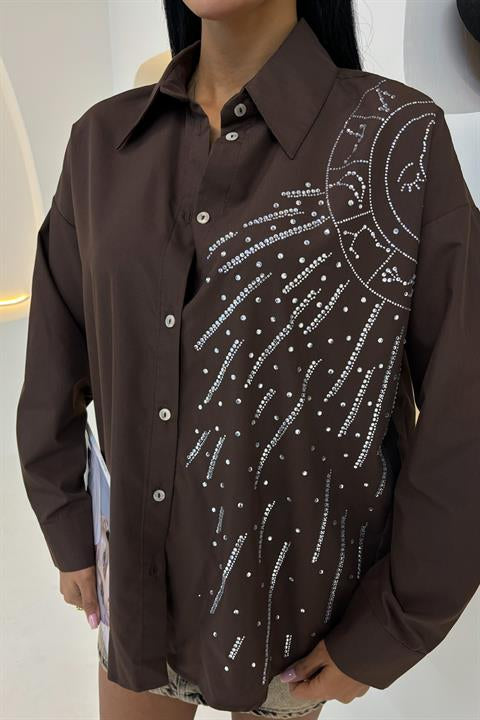 Moon Figured Stone Embroidered Poplin Shirt 3440