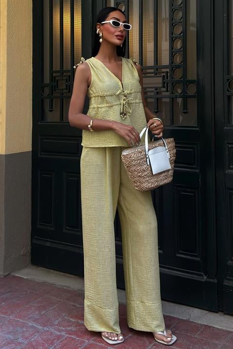 Bohemian Linen Suit with Tie Detail 10205