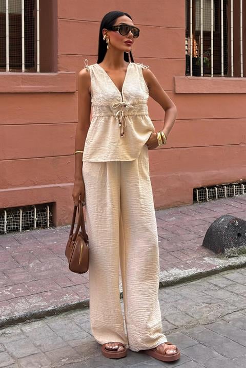 Bohemian Linen Suit with Tie Detail 10205