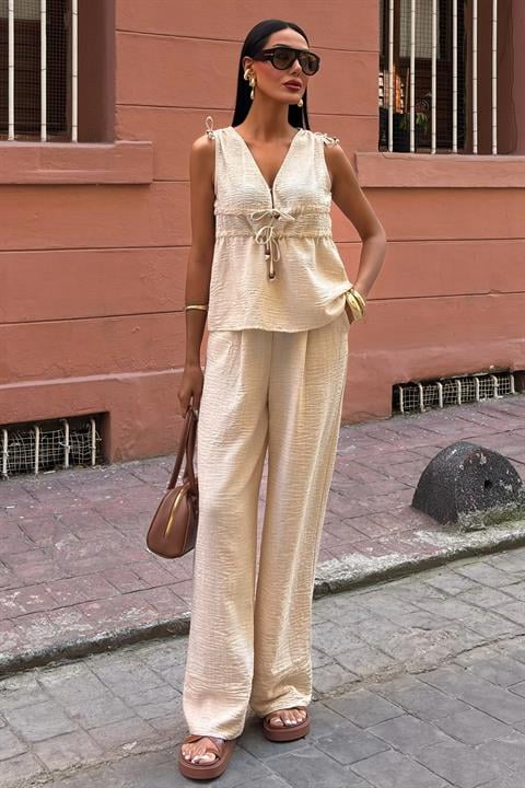 Bohemian Linen Suit with Tie Detail 10205