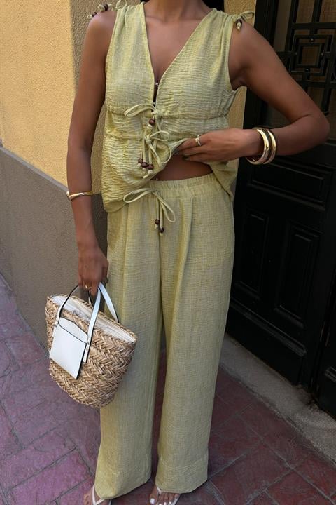 Bohemian Linen Suit with Tie Detail 10205