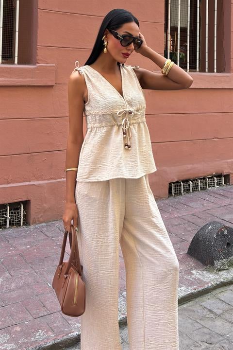 Bohemian Linen Suit with Tie Detail 10205