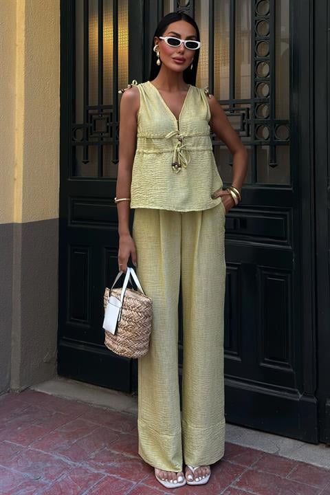 Bohemian Linen Suit with Tie Detail 10205