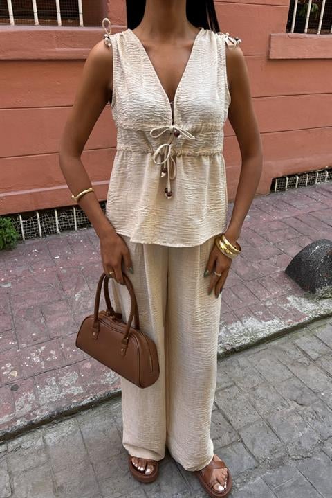 Bohemian Linen Suit with Tie Detail 10205