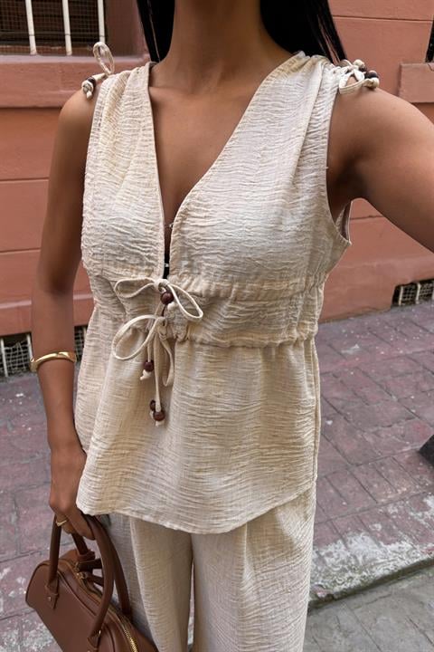 Bohemian Linen Suit with Tie Detail 10205