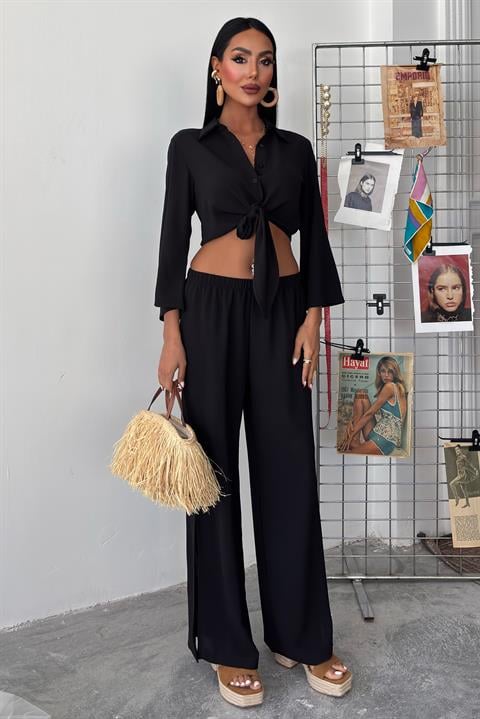 Ayrobin Suit with Tied Shirt and Slit Trousers 10179