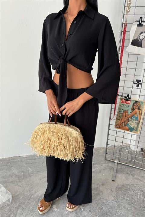 Ayrobin Suit with Tied Shirt and Slit Trousers 10179