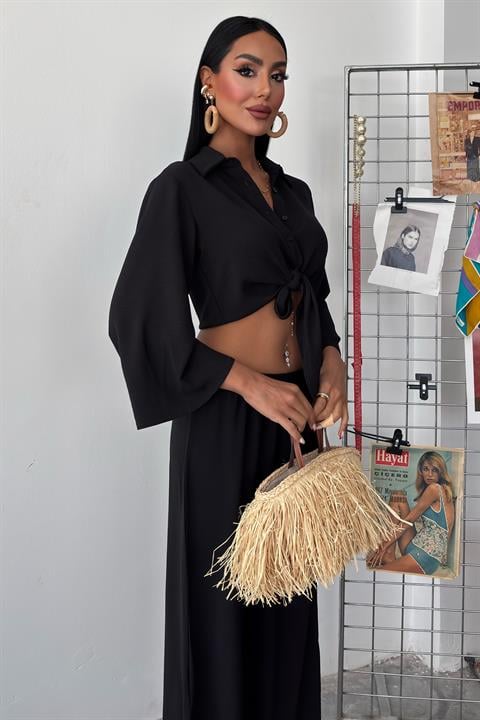 Ayrobin Suit with Tied Shirt and Slit Trousers 10179