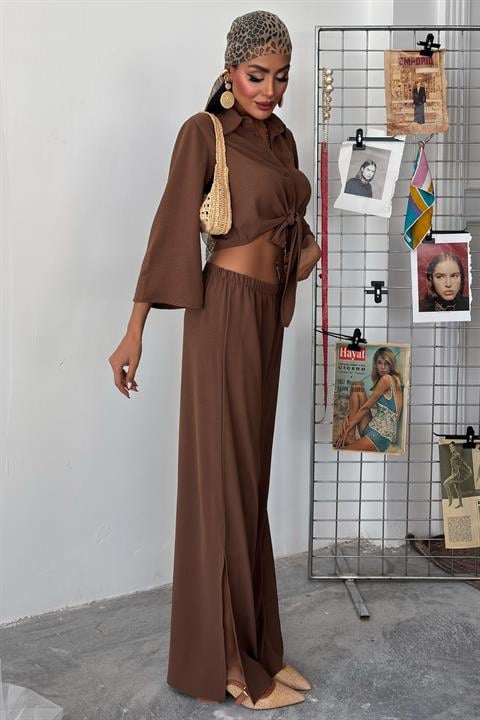 Ayrobin Suit with Tied Shirt and Slit Trousers 10179