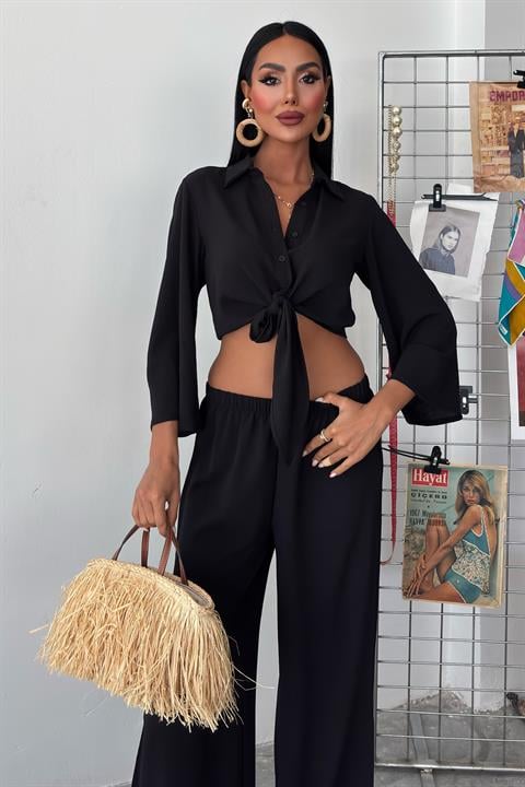 Ayrobin Suit with Tied Shirt and Slit Trousers 10179