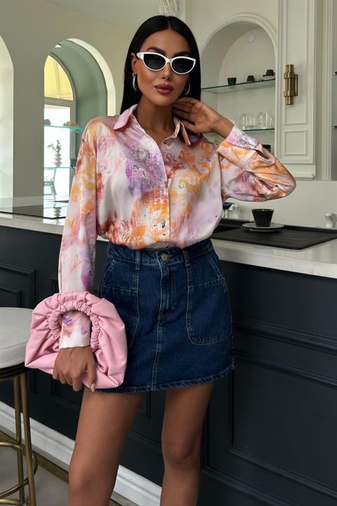 Batik Patterned Satin Shirt 3409