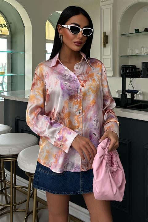 Batik Patterned Satin Shirt 3409
