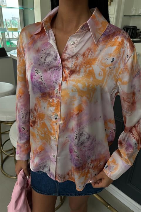 Batik Patterned Satin Shirt 3409