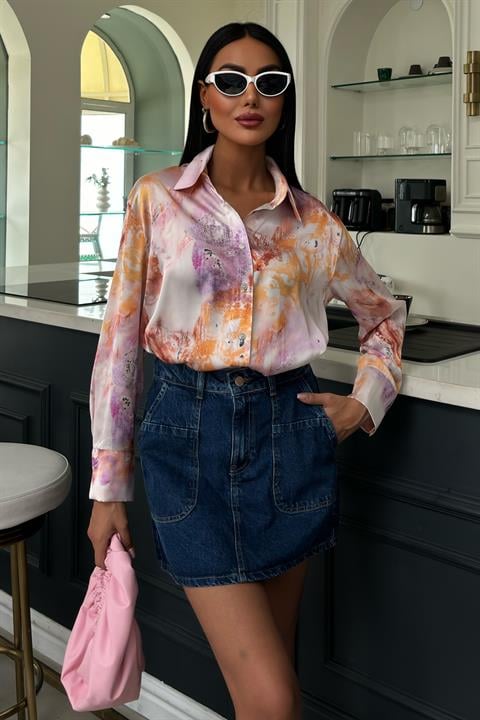 Batik Patterned Satin Shirt 3409