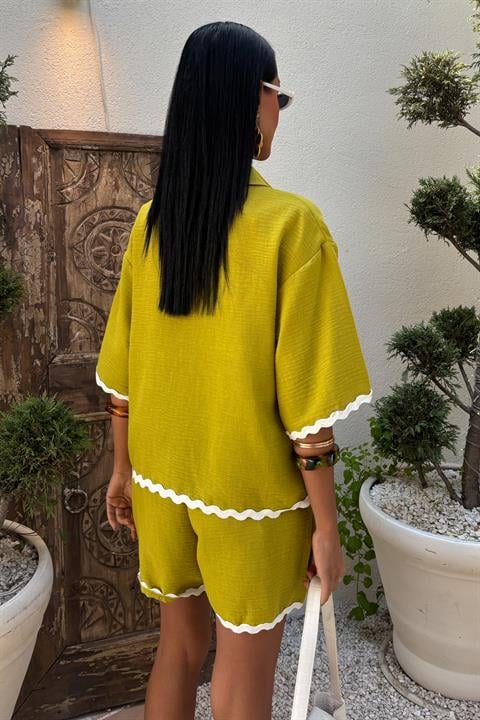 Piping Detailed Shorts Linen Suit 10123