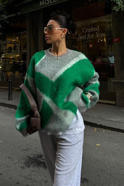 Block Pattern Neon Knitwear Sweater 1345