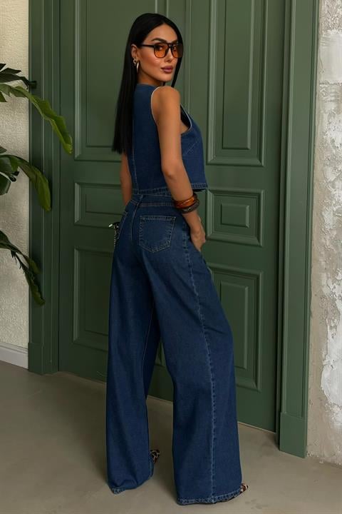 Cross Closure Detail Vest Denim Suit 10004