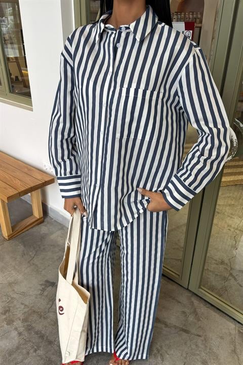 Casual Striped Suit with Pocket Detail 10172