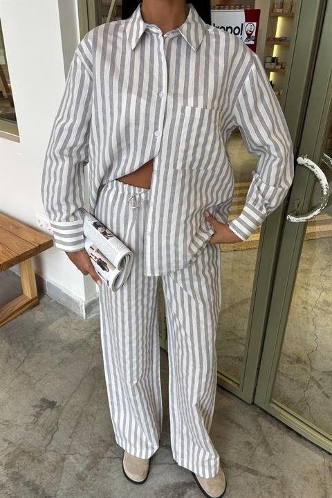 Casual Striped Suit with Pocket Detail 10172