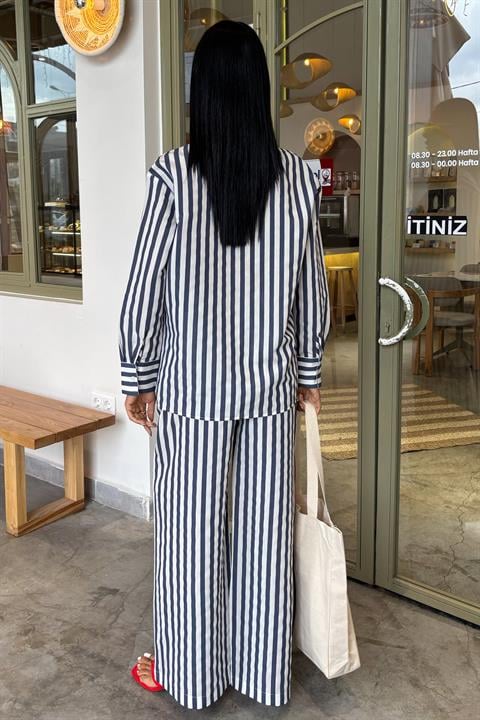 Casual Striped Suit with Pocket Detail 10172
