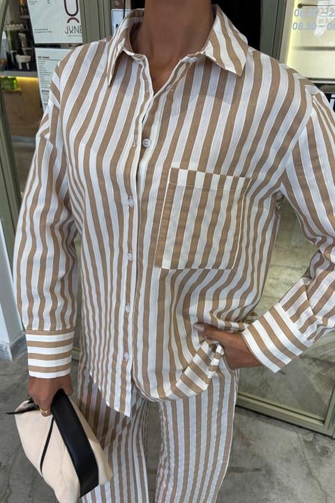 Casual Striped Suit with Pocket Detail 10172