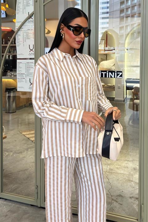 Casual Striped Suit with Pocket Detail 10172