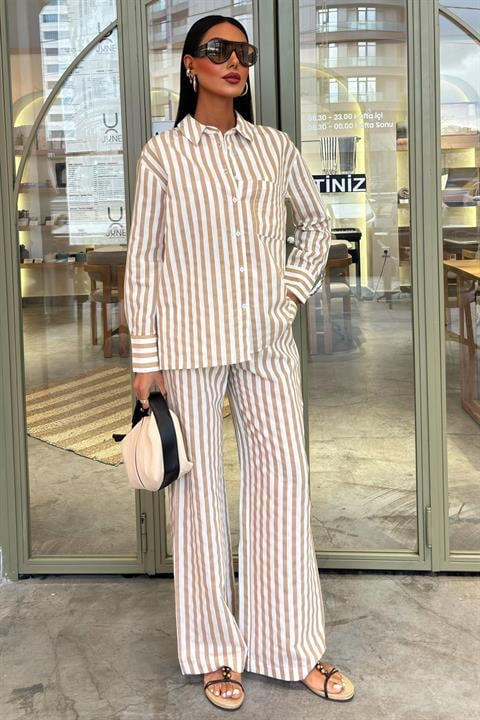 Casual Striped Suit with Pocket Detail 10172
