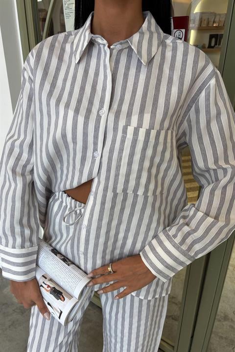 Casual Striped Suit with Pocket Detail 10172