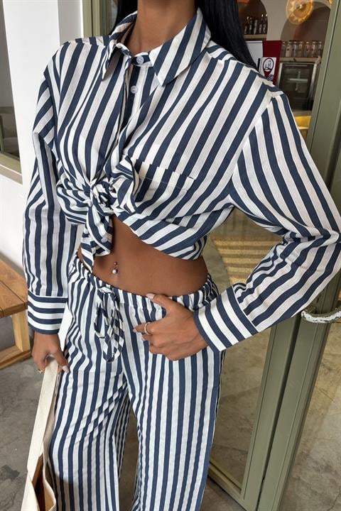 Casual Striped Suit with Pocket Detail 10172